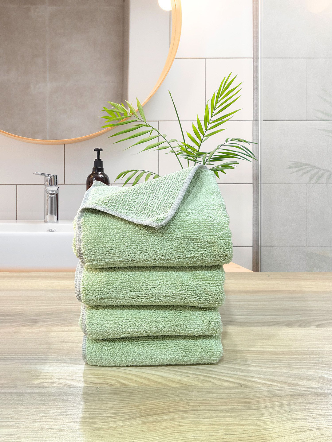 LABHAM Euphoria Green 4 Pieces Linen 450 GSM Ultra Absorbant Hand Towel