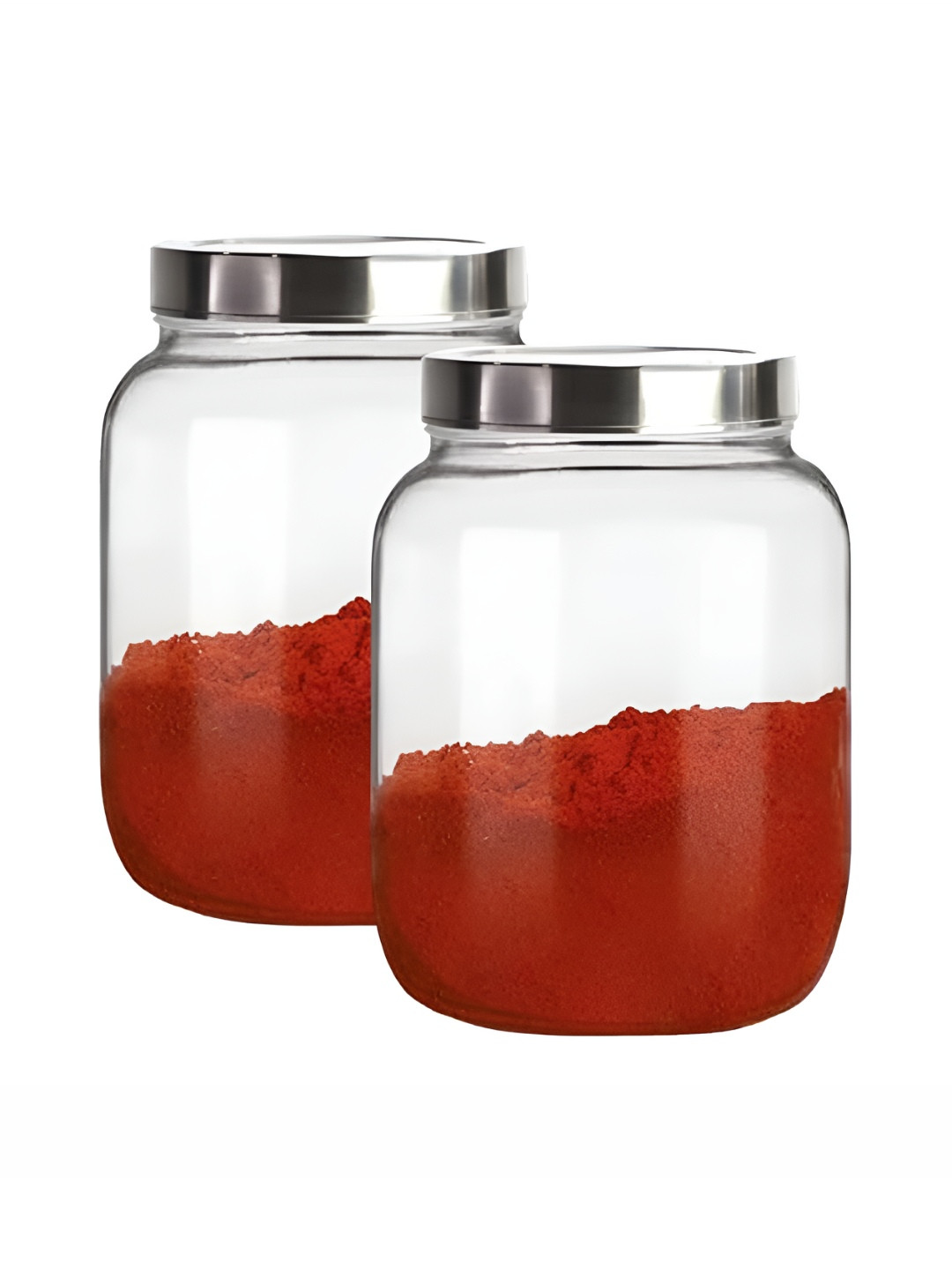 CROCO JAR SilverToned 2 Pieces Piramal Transparent Storage Glass Jars 3 L each