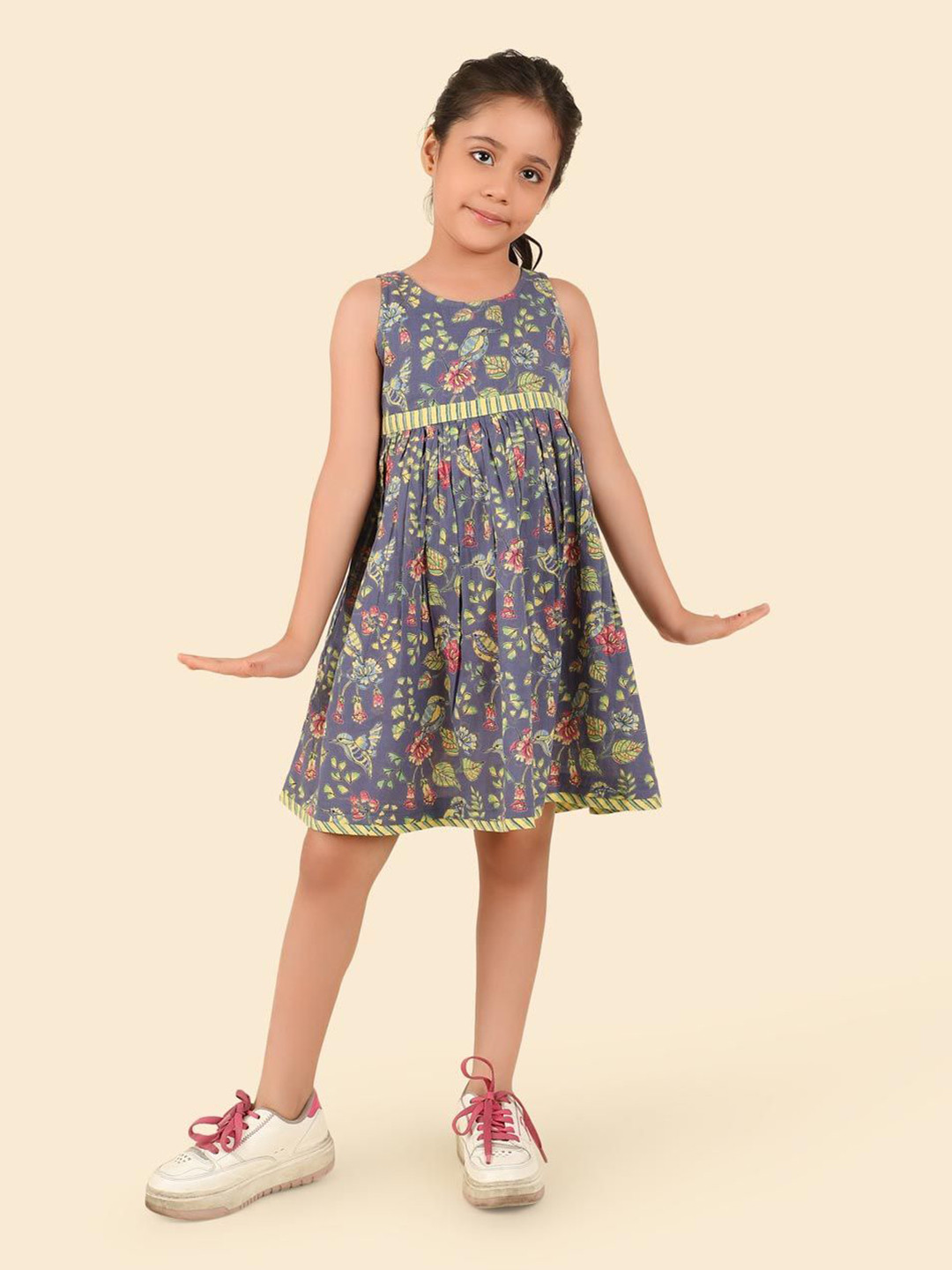 Fabindia  Kids-Girls Floral Print Shoulder Straps A-Line Dress