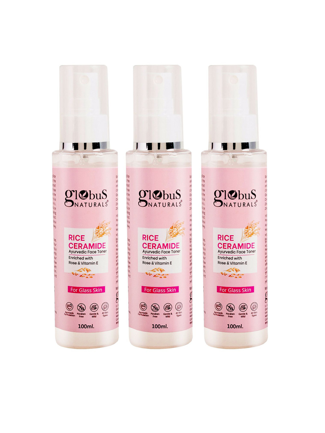 Globus naturals Set Of 3 Vitamin E Rice Ceramide Ayurvedic Face Toner 100 ml Each