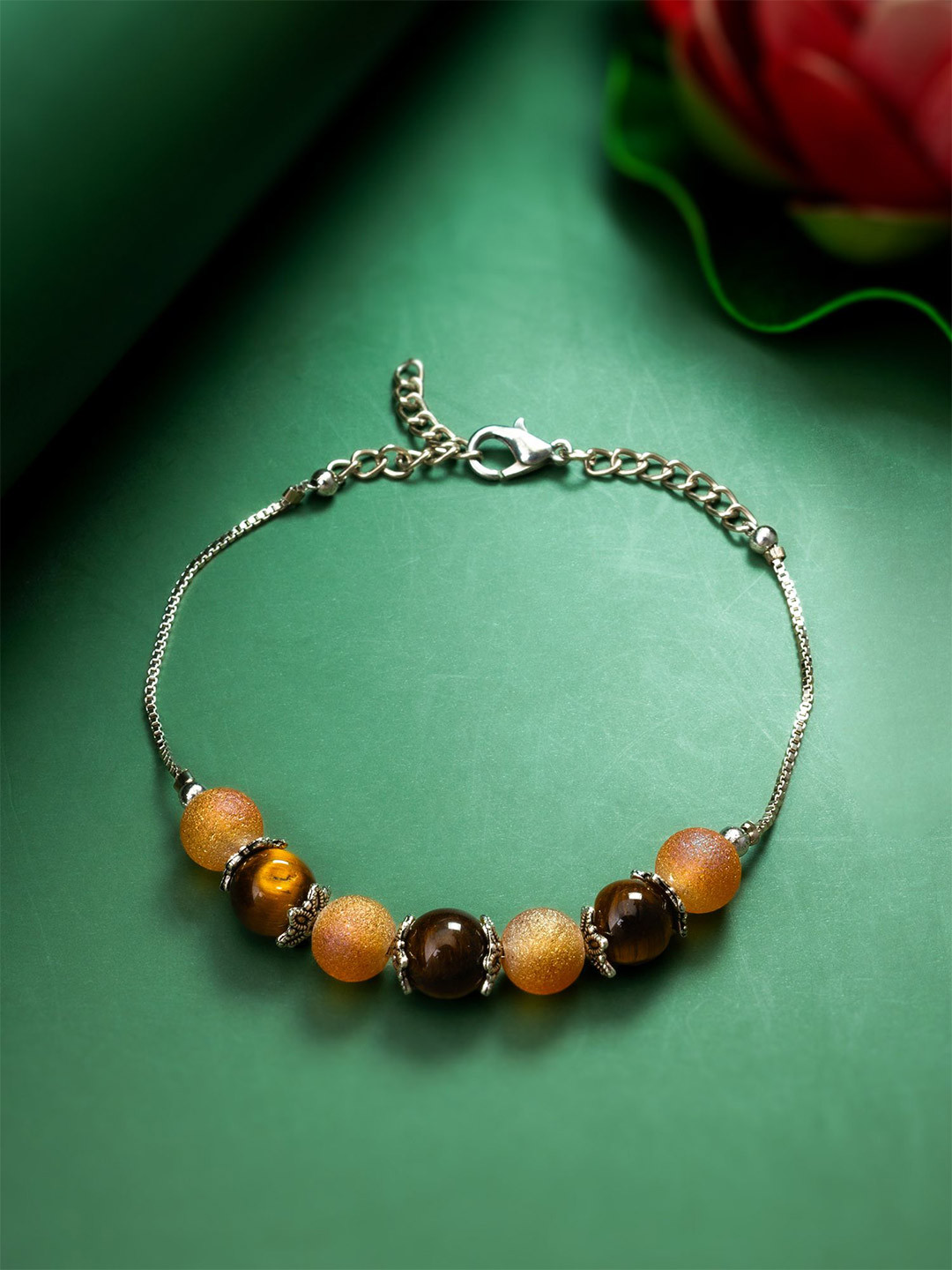 aadita Silver Beaded Evil Eye Charm Bracelet