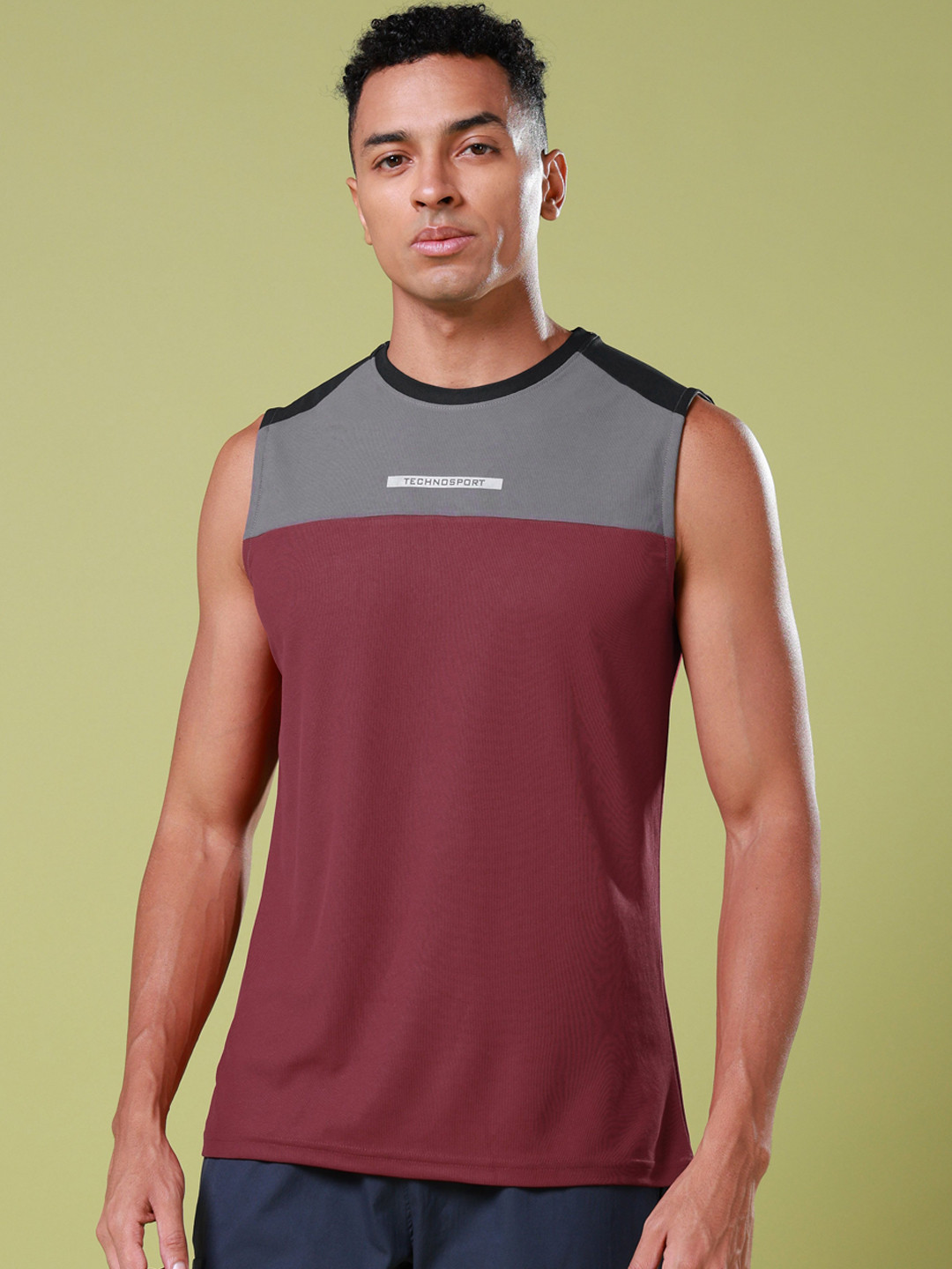 Technosport Colorblock Slim Fit Round Neck Sports Innerwear Vest with MATPIQ