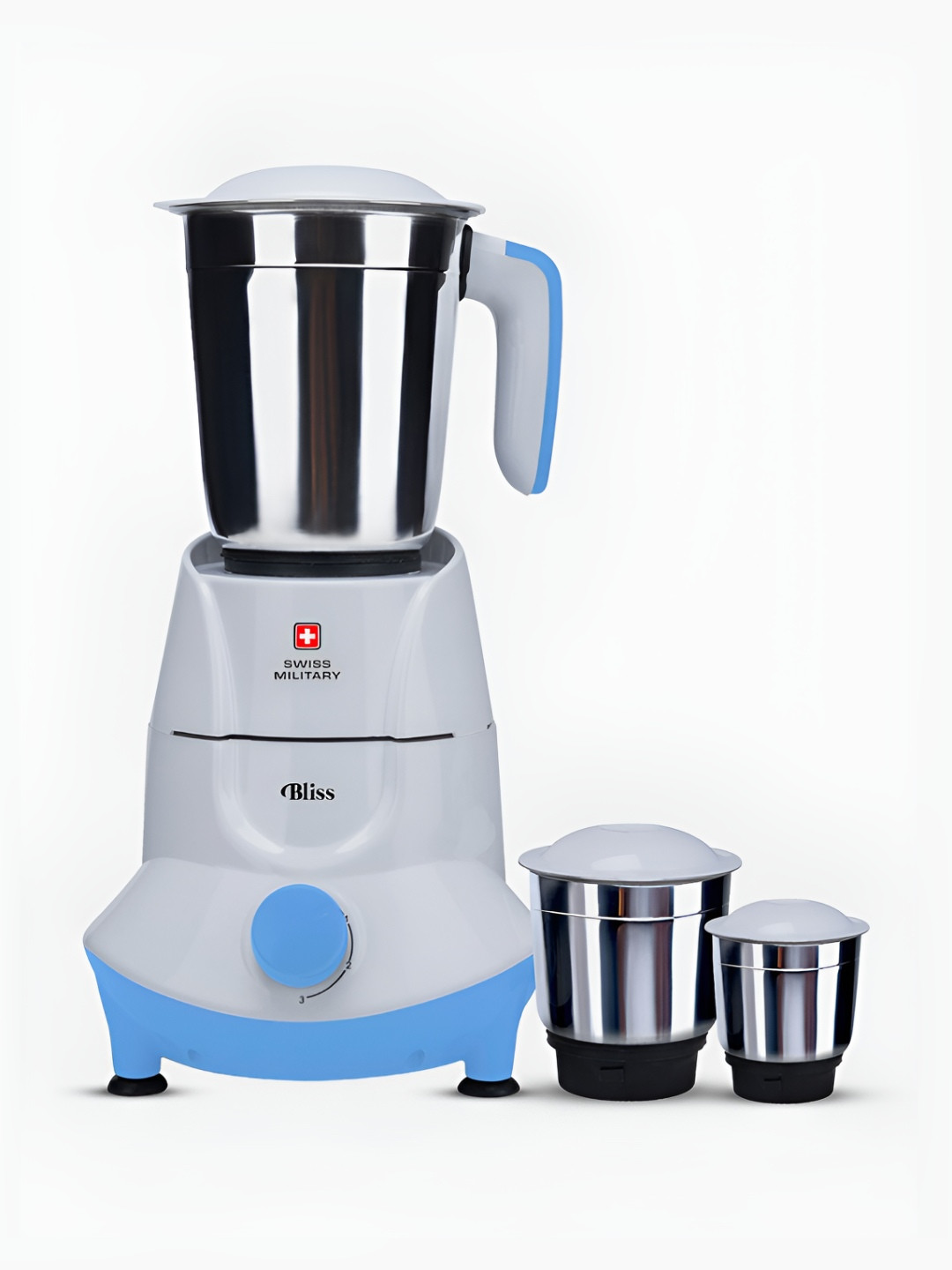 Swiss Military Bliss Blue Stainless Steel Safety Lock 3 Jars Wet and Dry Grinder-500W
