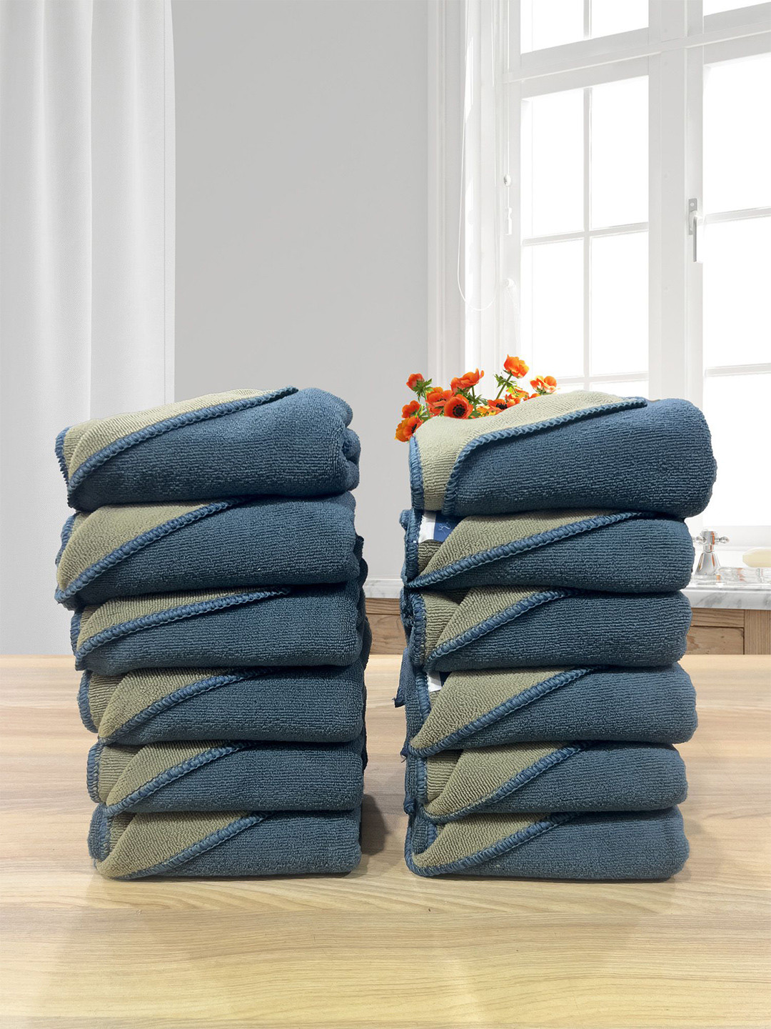 LABHAM Euphoria Olive-Green 12 Pieces 450 GSM Anti-Microbial Reversible Hand Towels