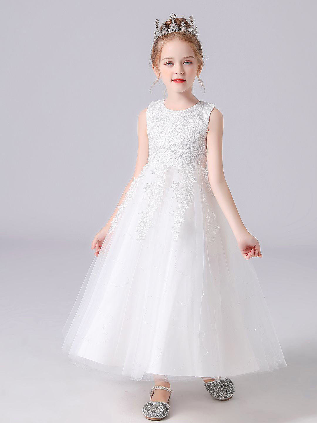 JC SPARKLE Girl Embellished Round Neck Fit & Flare Maxi Dress