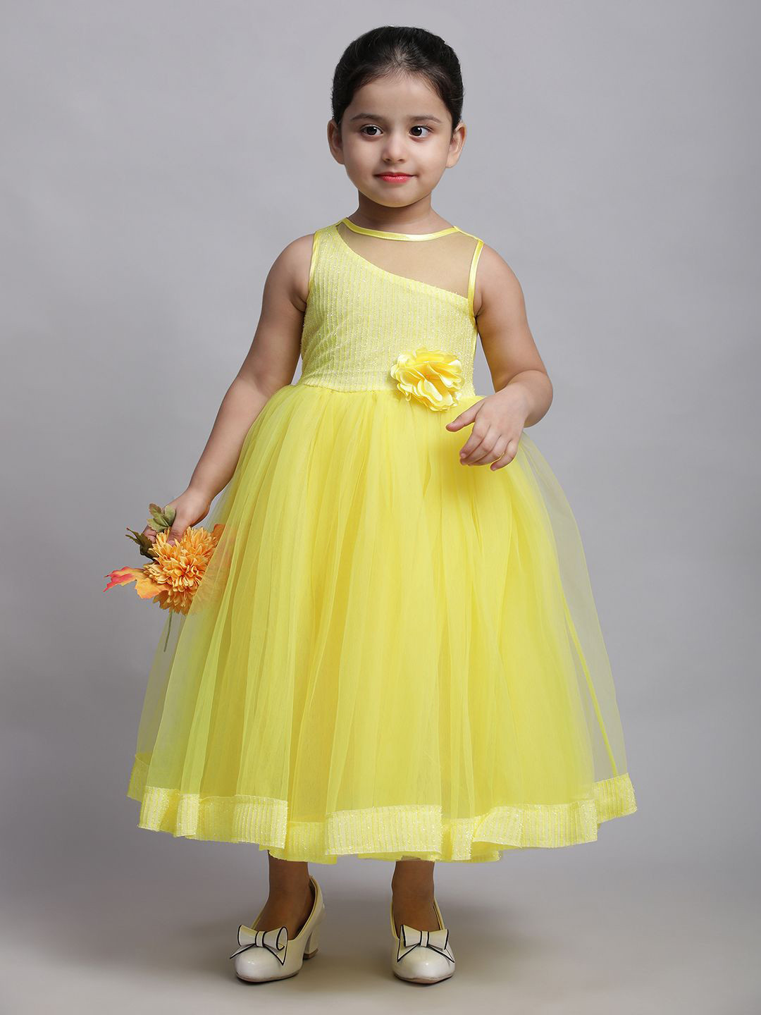 Toy Balloon kids Striped Applique Net Fit & Flare Maxi Dress