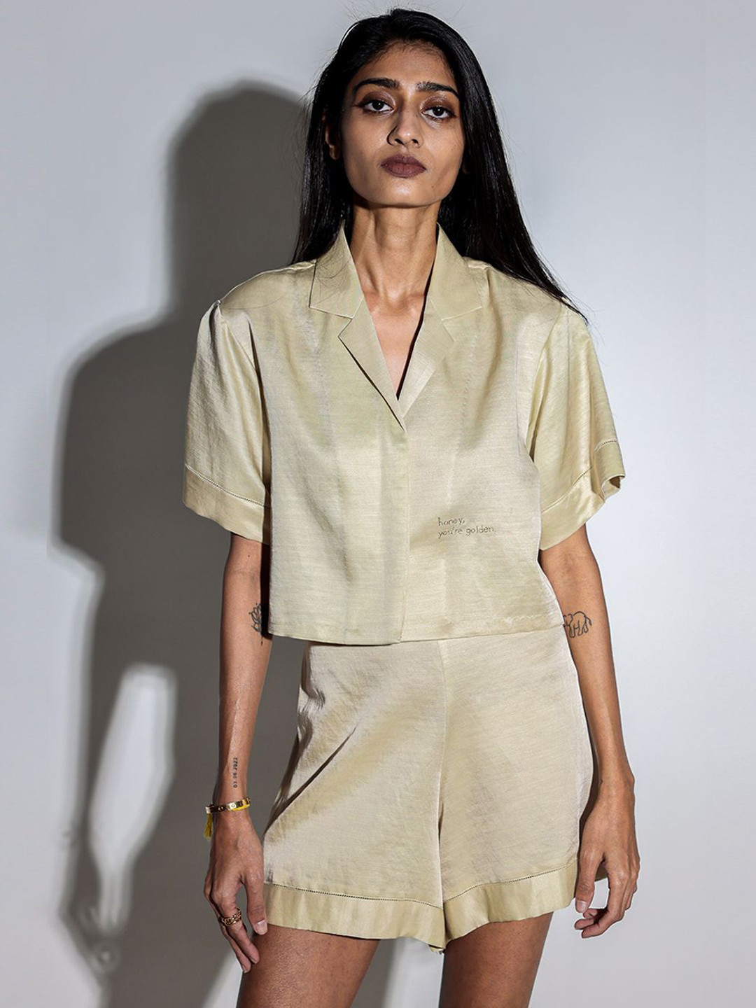 Arya Giri Embroidered Cropped Shirt & Shorts