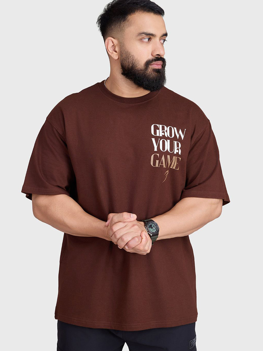 FUAARK Men Typography Printed Round Neck Cotton Oversized T-shirt