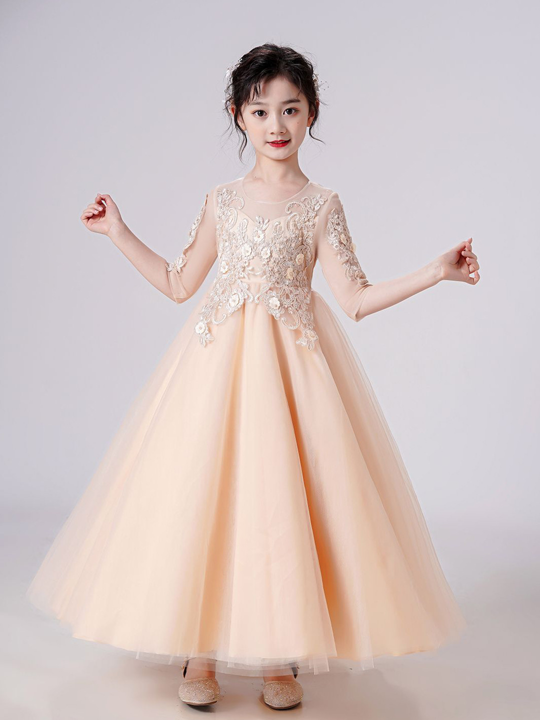 JC SPARKLE Round Neck Embroidered Gown Dress