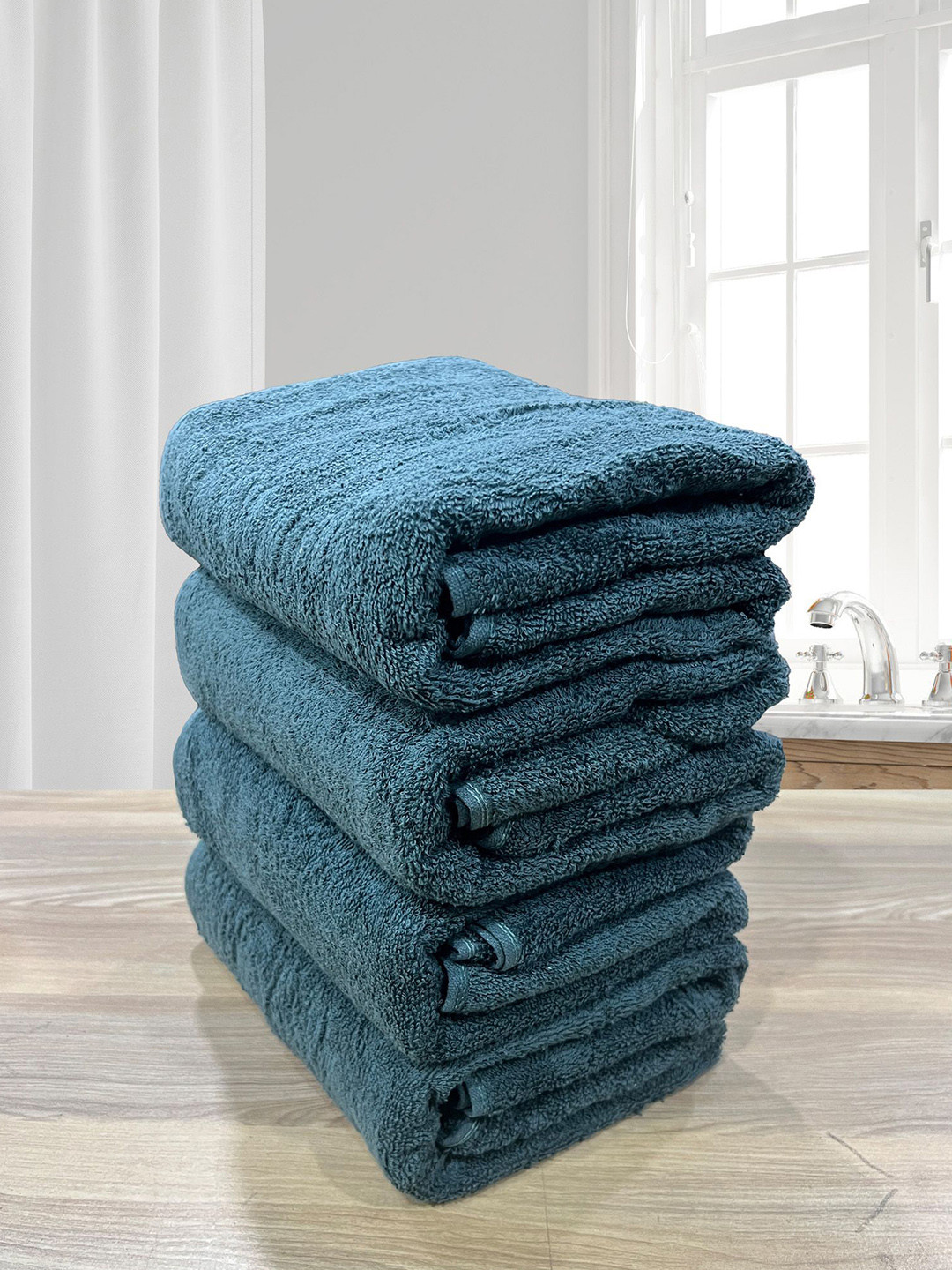 LABHAM Teal Blue 4 Pieces Pure Cotton 500 GSM Quick Dry Bath Towels