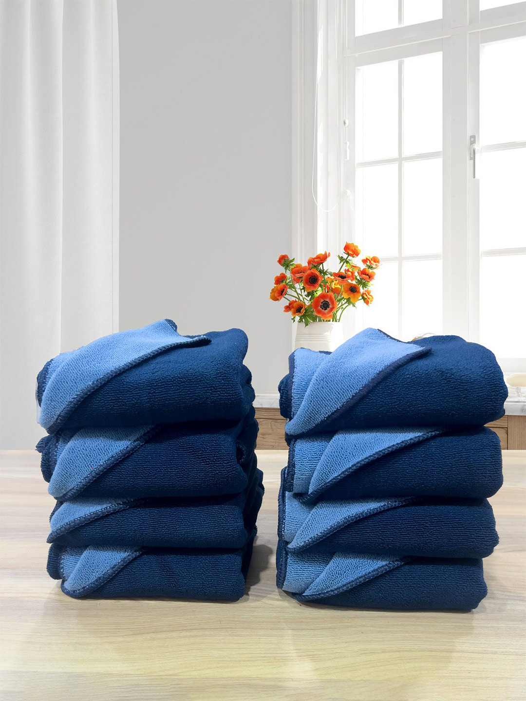 LABHAM Euphoria Navy Blue 8 Pieces Ultra Absorbent Reversible Hand Towels