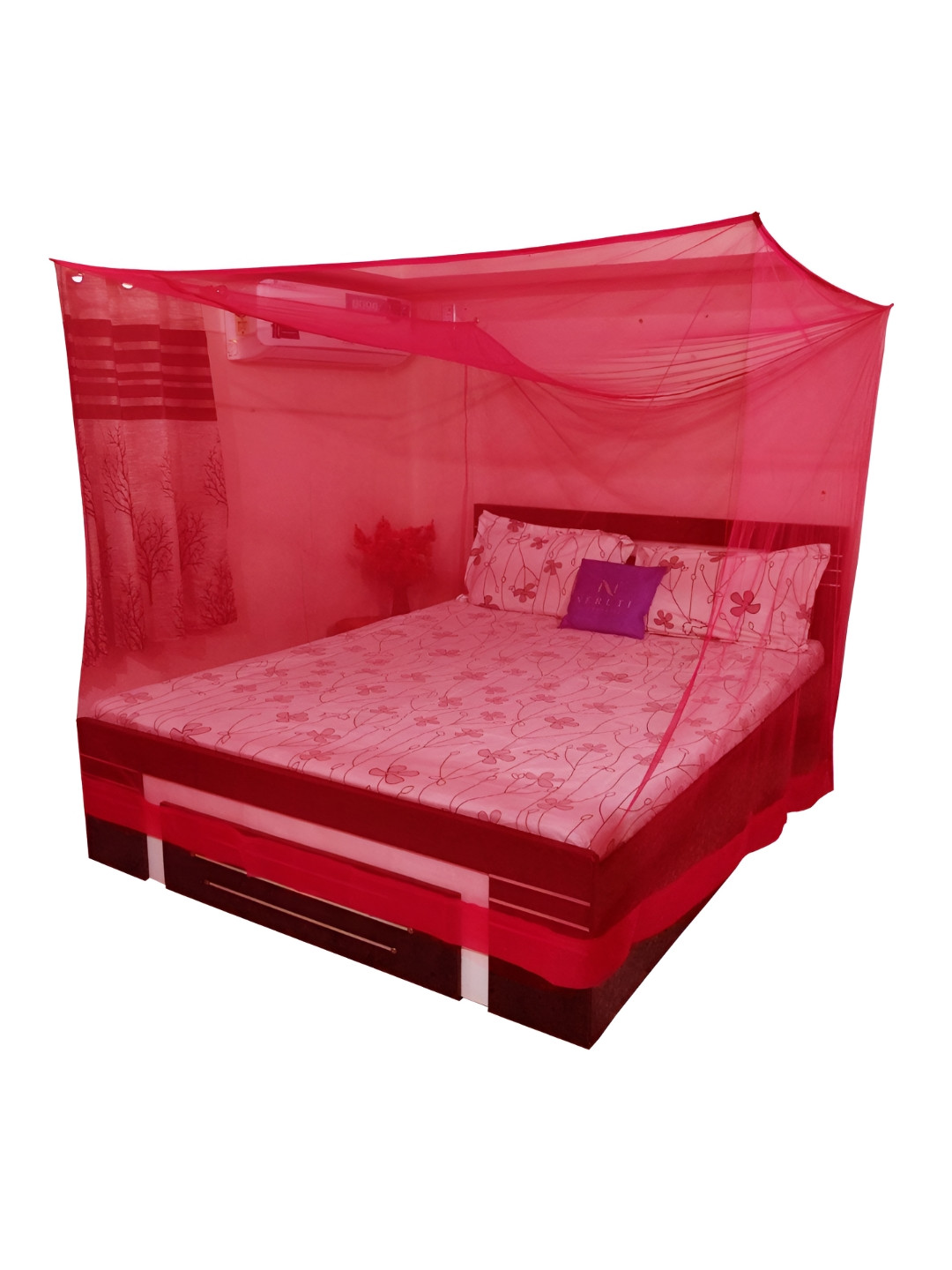 Neruti Enterprise Red King Size Non-Foldable Hanging Mosquito Net