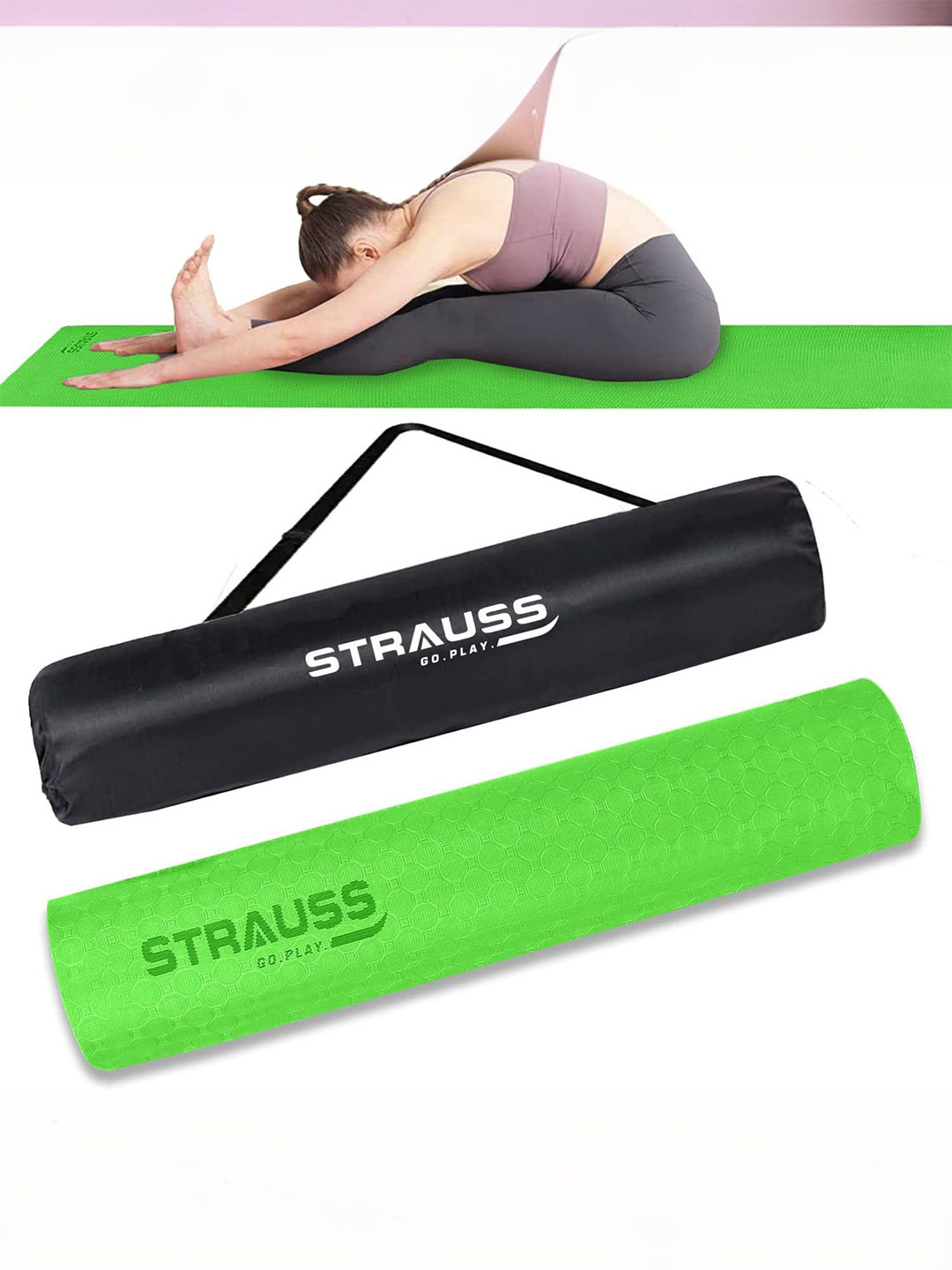 STRAUSS Green Anti Skid Yoga Mats With Carry Bag