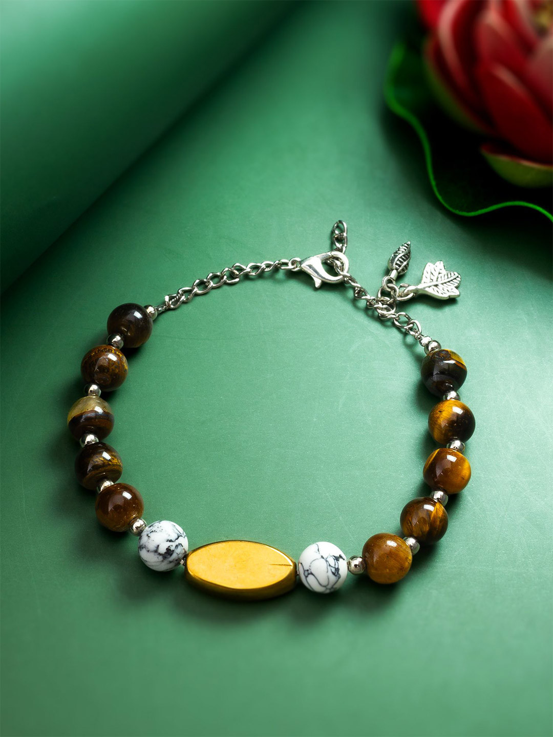 aadita Silver Glass Pearl Evil Eye Charm Bracelet