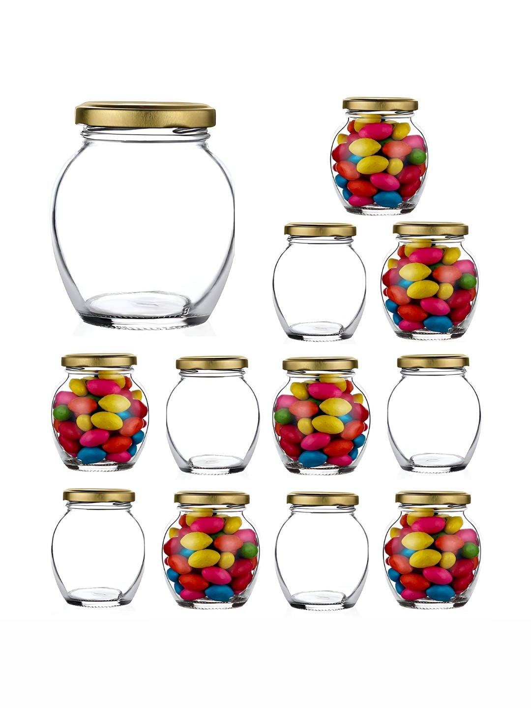 Croco Jar Matka Gold Glass Dishwasher Safe 12 Piece Screw Top Jar-400ml