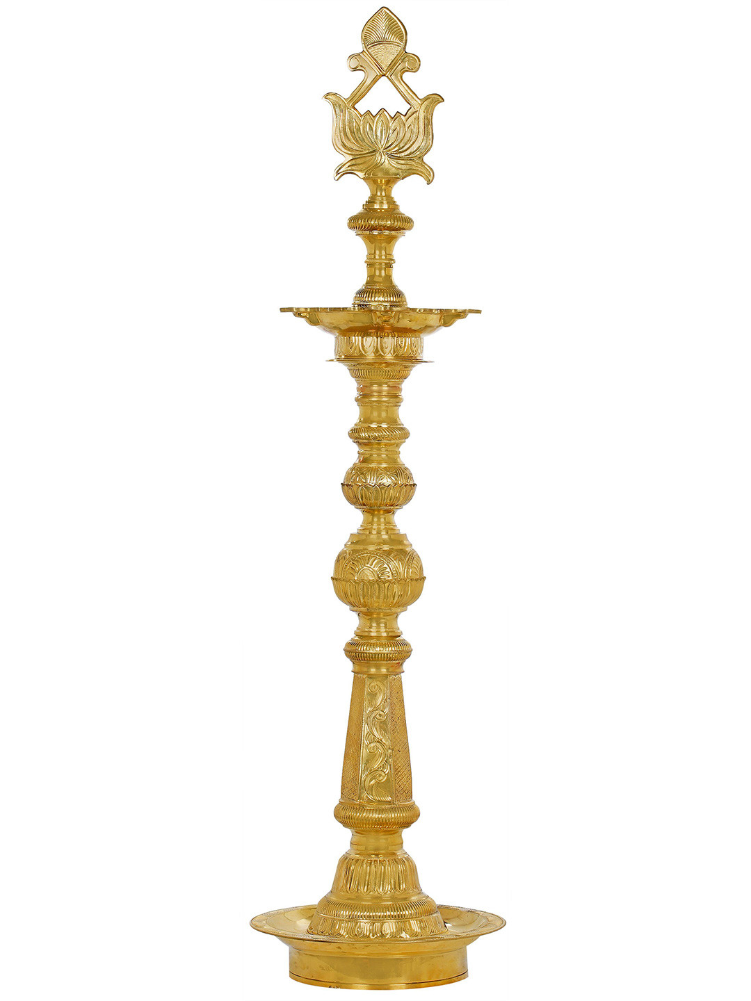 Exotic India Gold Toned Textured Brass Pooja Diya