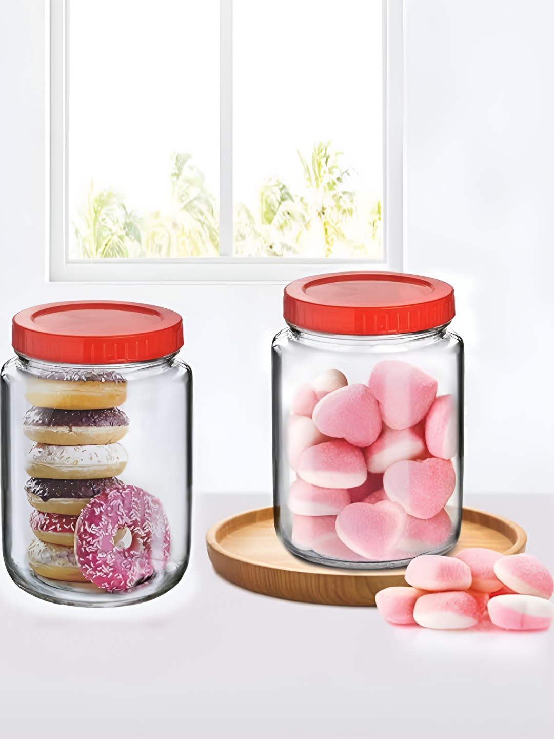 CROCO JAR Red and Transparent 2 Pieces Piramal Storage Glass Jars 1L each