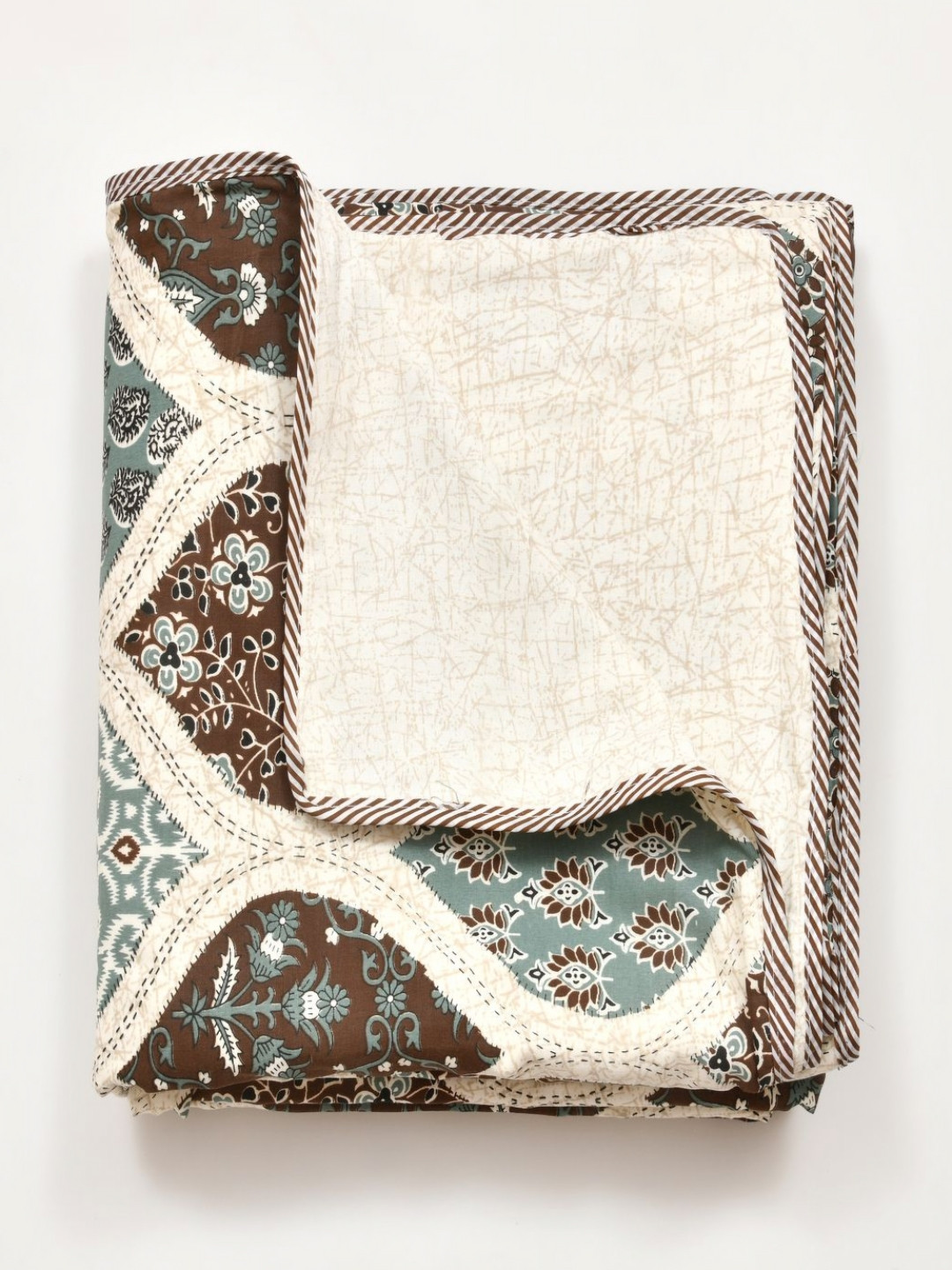 Qfab Brown and Green Floral Cotton AC Room Single Bed Dohar