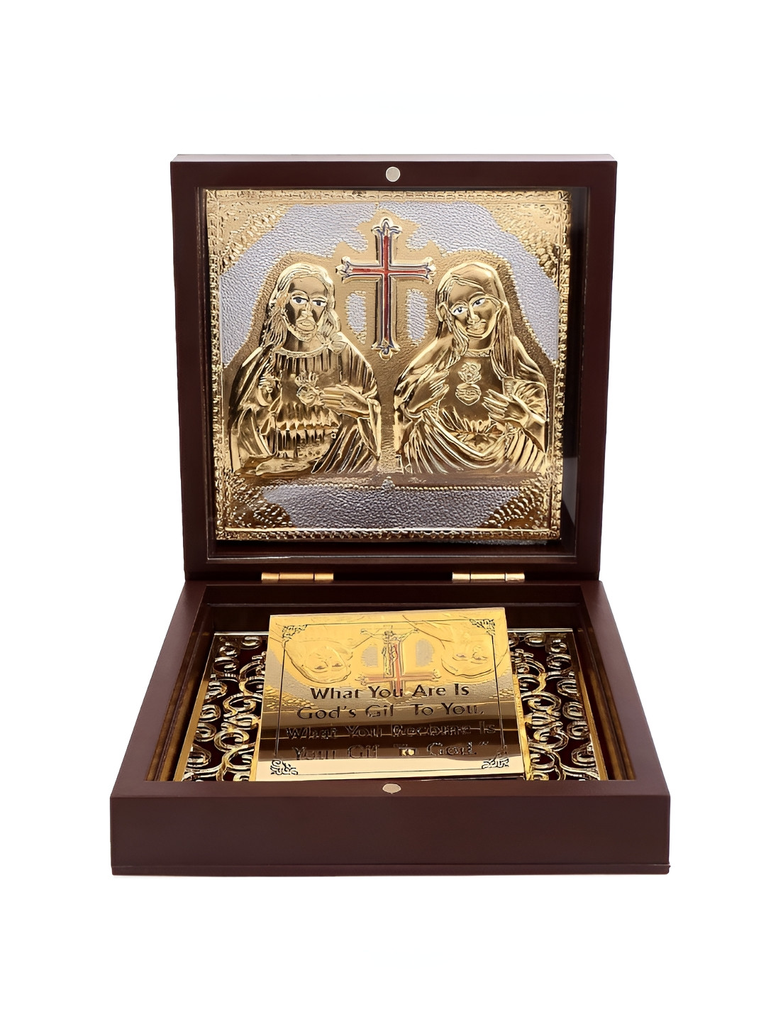 INTERNATIONAL GIFT Gold Toned & Brown Metal Jesus Message Box