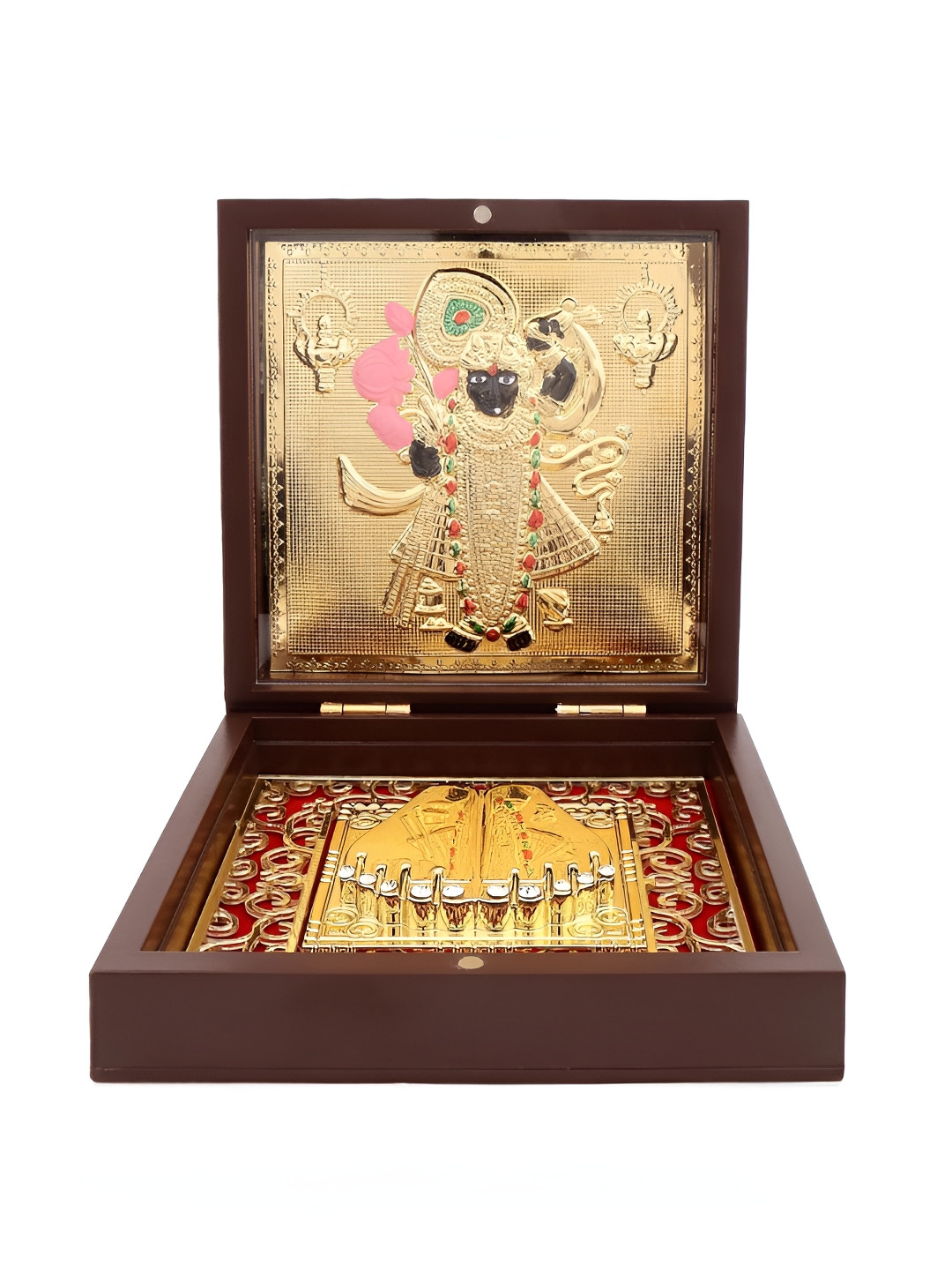 INTERNATIONAL GIFT Gold Toned & Brown Metal Banke Bihari Charan Paduka Box