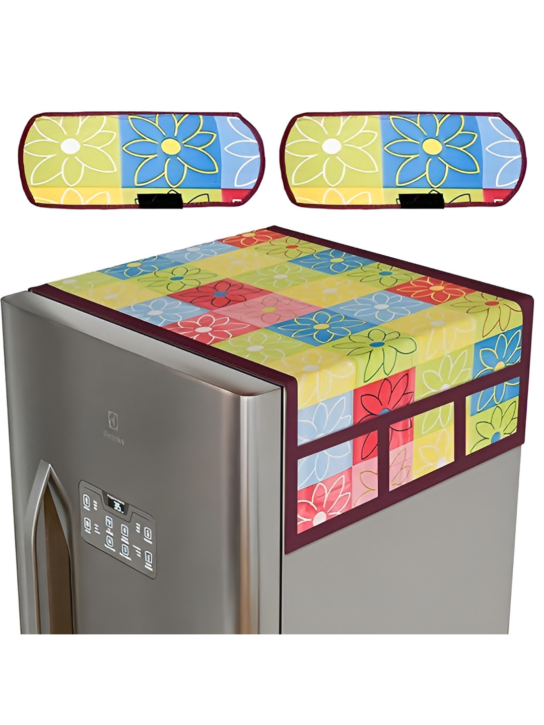 LooMantha Blue & Yellow 3 Pieces Printed Fridge Top Cover With Handles