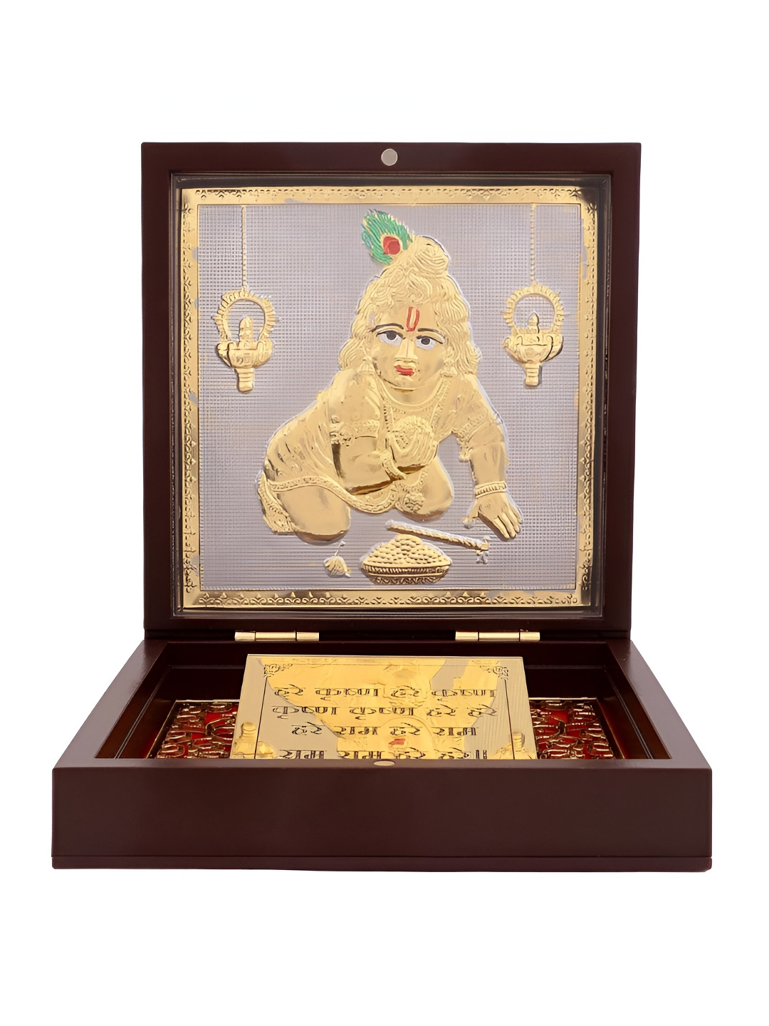 INTERNATIONAL GIFT Brown & Gold Toned Metal Laddu Gopal Charan Paduka Box