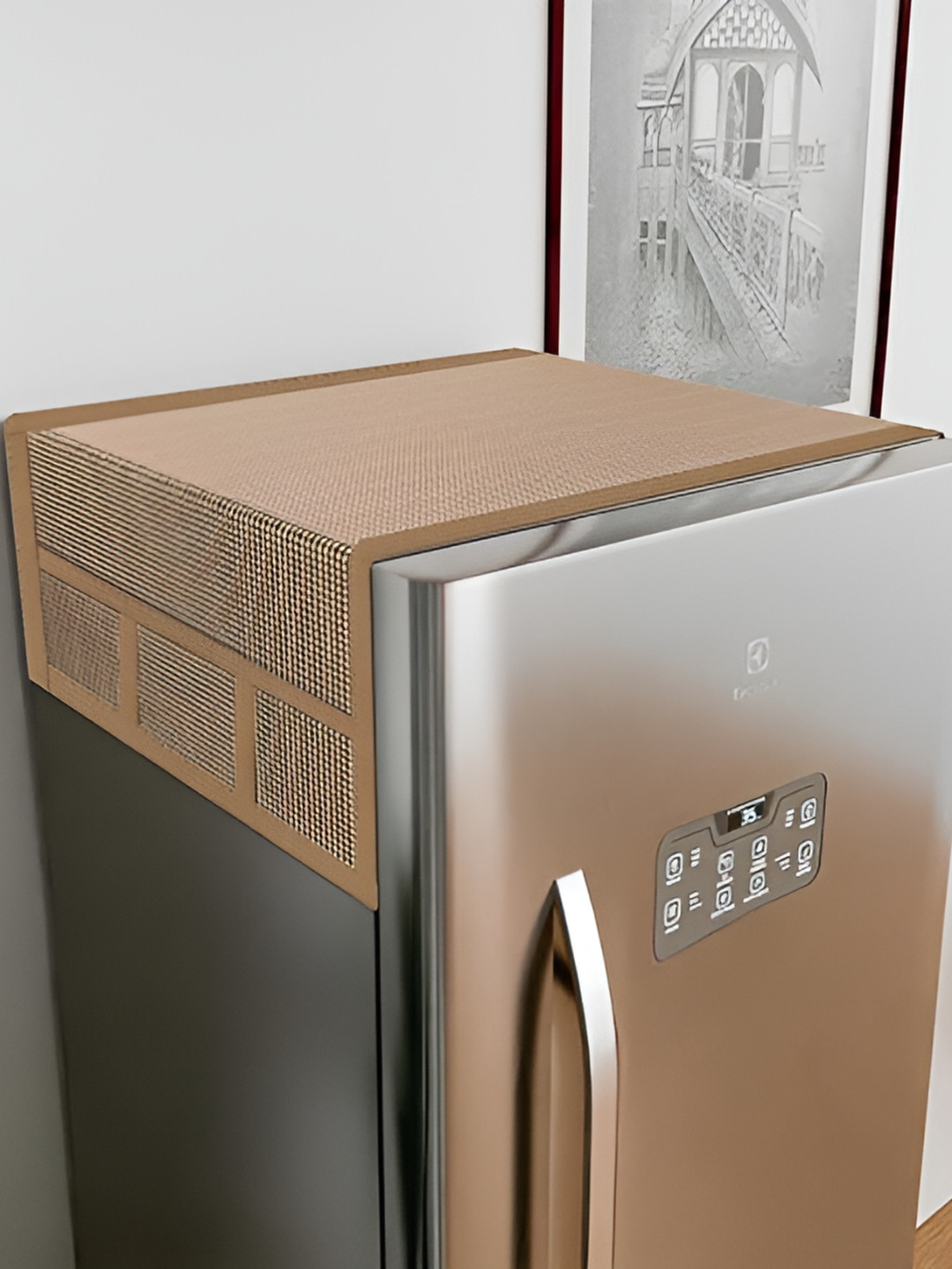 LooMantha Brown & White Printed Refrigerator Covers