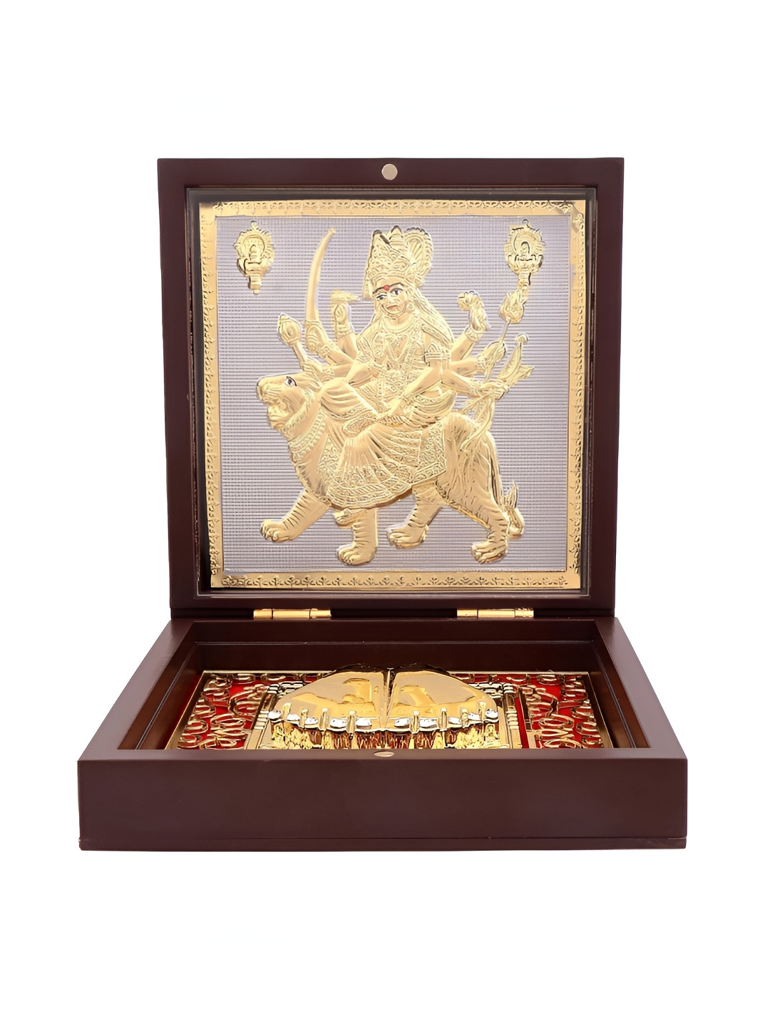 INTERNATIONAL GIFT Brown Metal Durga Mata Charan Paduka Box