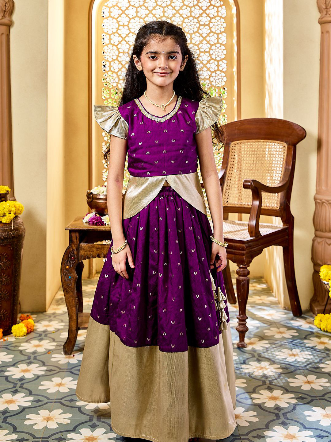 VASTRAMAY Girls Woven Design Ready to Wear Lehenga With Choli