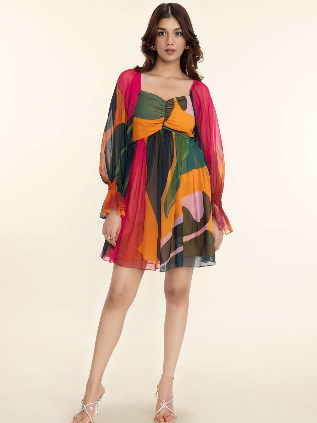 POPPI Women's Chiffon Printed A-Line Dress