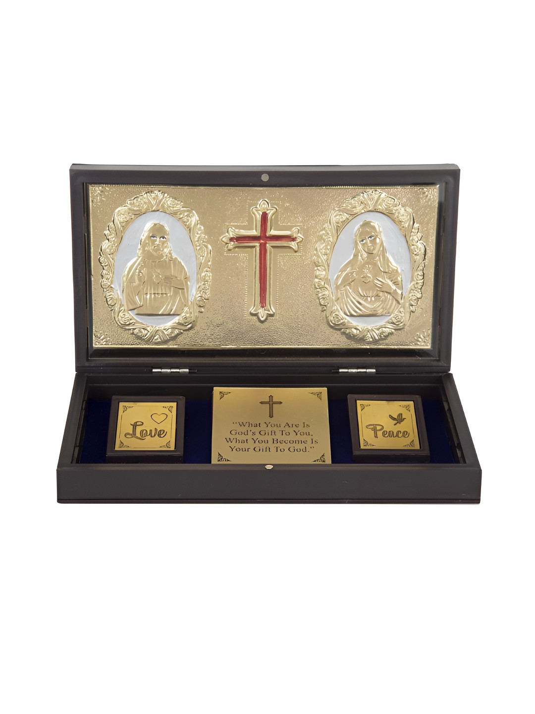 INTERNATIONAL GIFT Gold Toned & Brown Holy Jesus Message Box