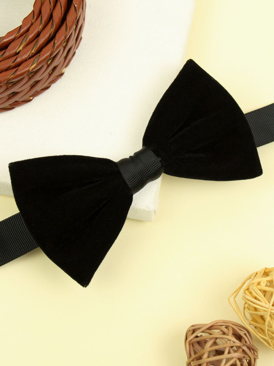 Kavove Solid Velvet Black Colour Bow Tie