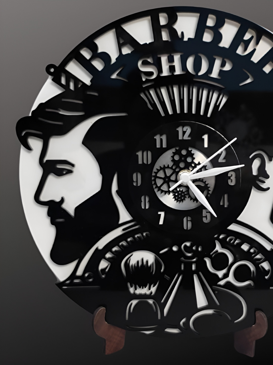 INTERNATIONAL GIFT Black Textured Designer Acrylic Analogue Barber Salon Wall Clock