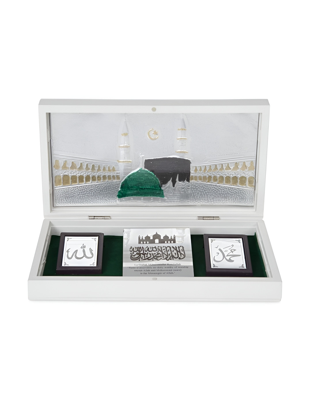 INTERNATIONAL GIFT Silver Toned & Green Metal Holy Kaba Message Box