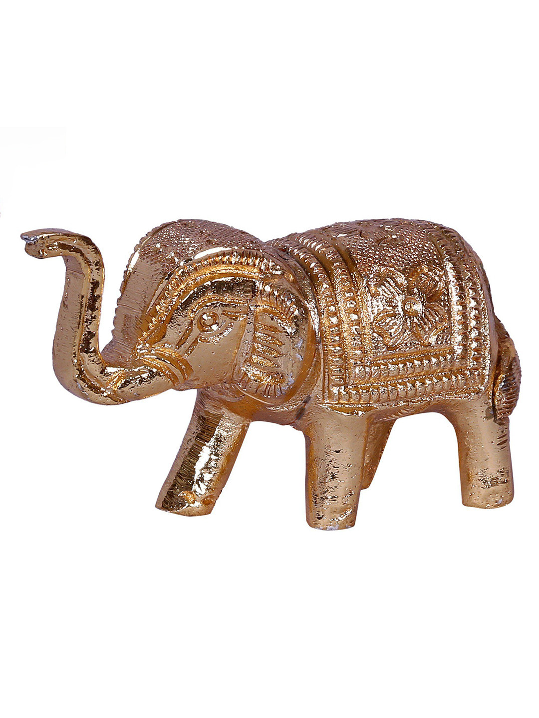 Exotic India Walking Baby Elephant Gold Brass Metallic Living Room Tiny Showpiece -