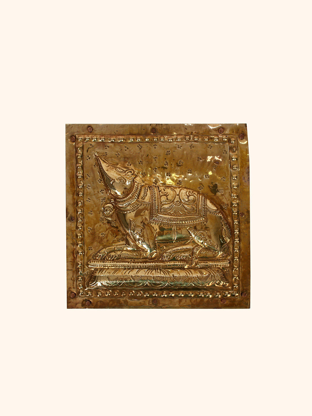 Exotic India Brass and Iron Mooshak Repousse Plate