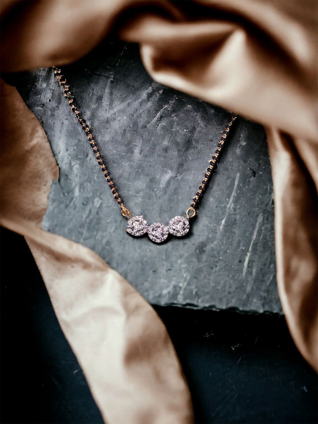 AanyaCentric Gold-Plated American Diamond Stone Studded & Beaded Mangalsutra