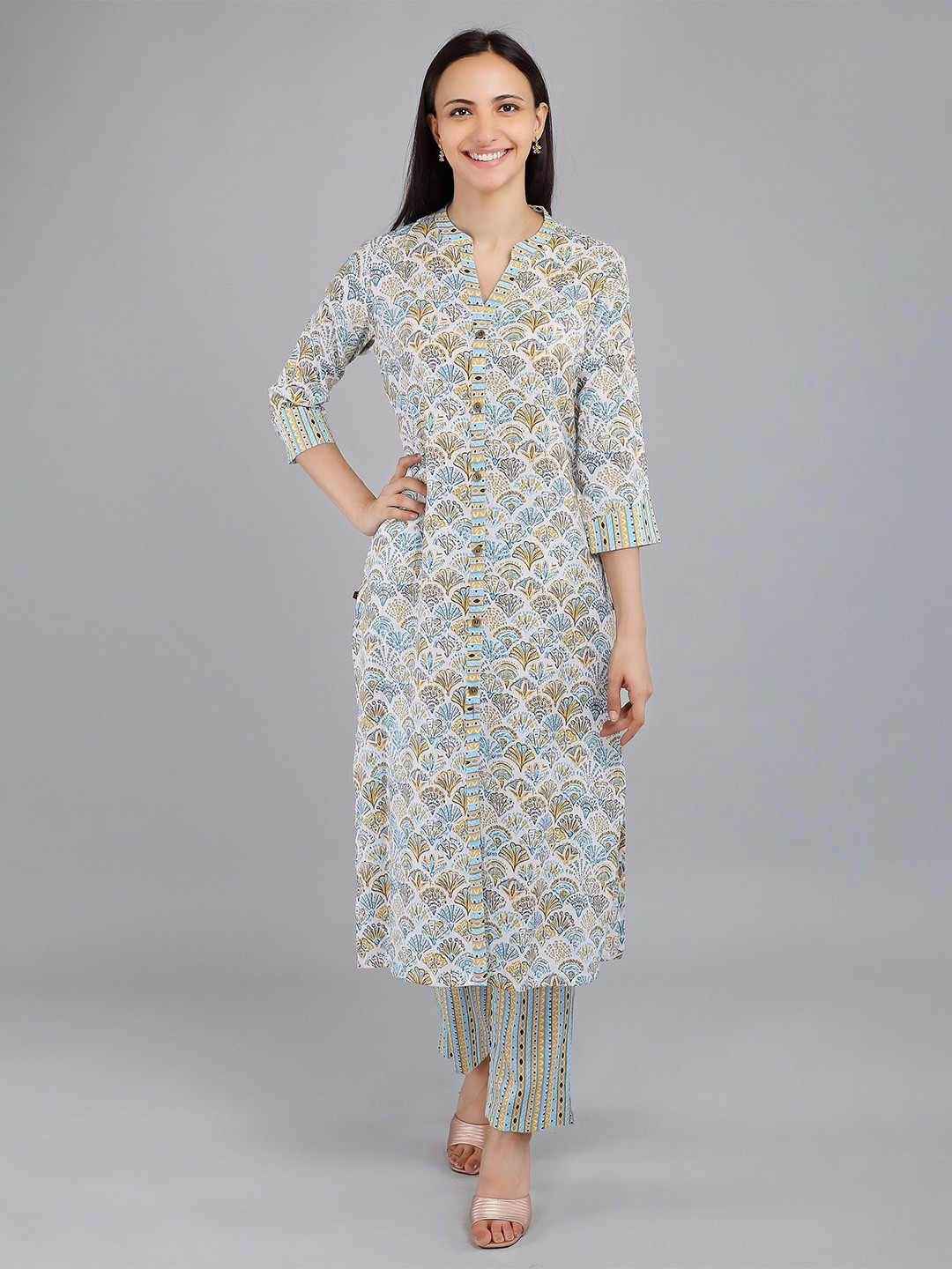 Zari Jaipur Printed Pure Cotton Straight Kurta
