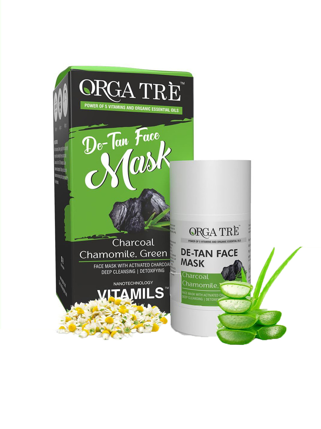 Orgatre De-Tan Charcoal Chamomile & Green Tea Face Mask- 40g