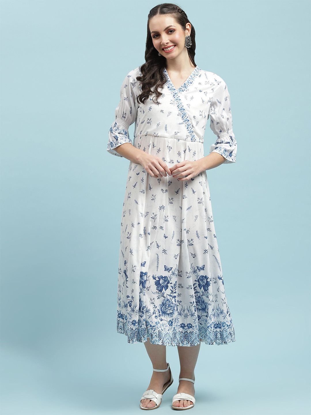 Shree Floral Print Bell Sleeve Fit & Flare Maxi Dress