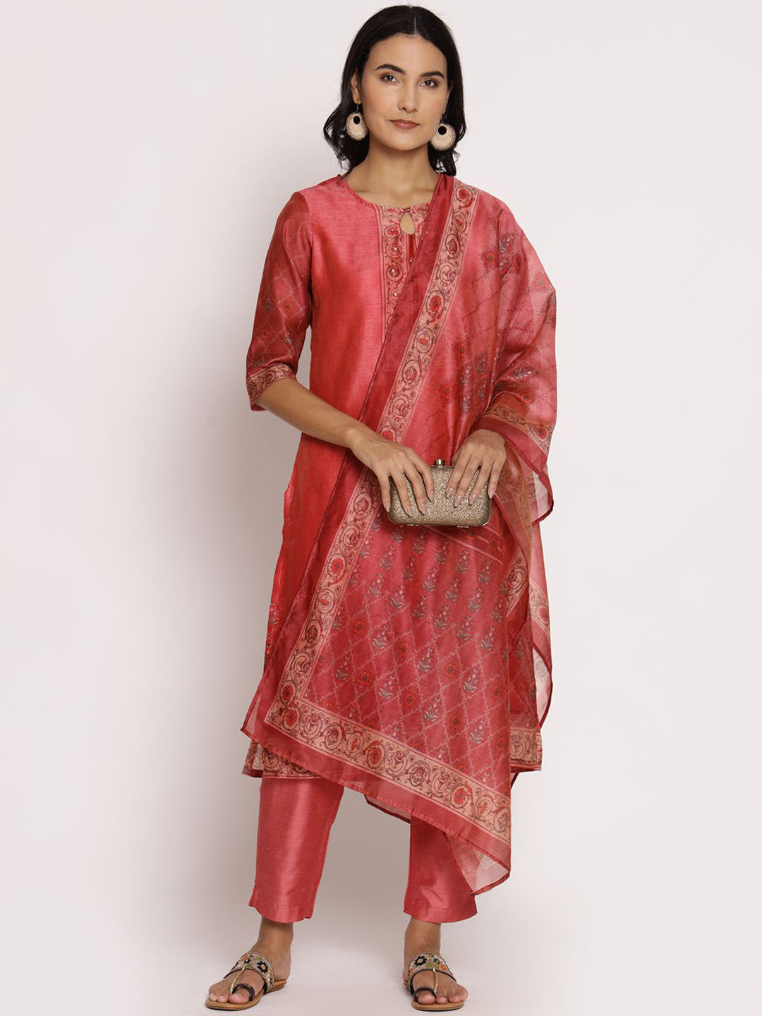 Shree Floral Printed Beads and Stones Kurta with Trousers & Dupatta