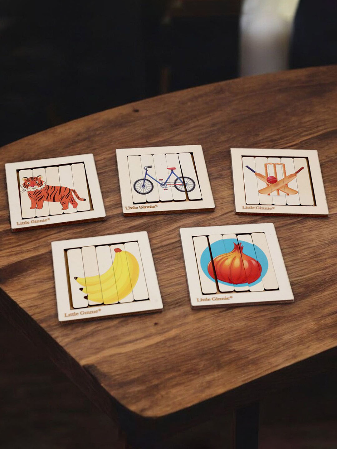 LITTLE GINNIE Kids Wooden Puzzle With 5 Trays Set
