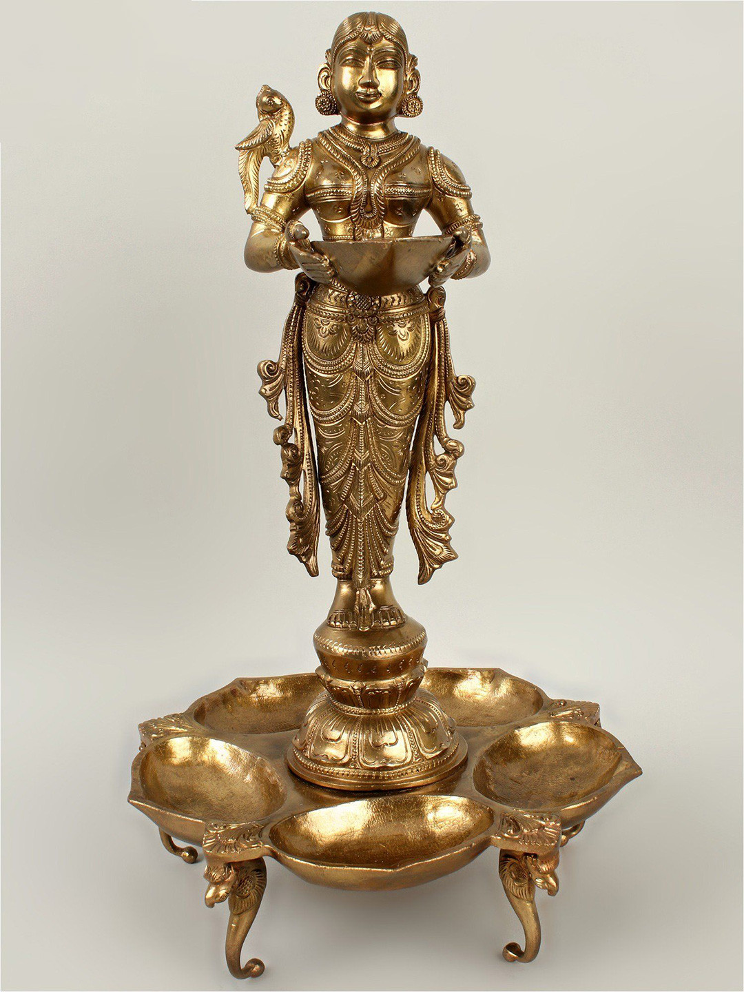 Exotic India Bronze Deepalakshmi & A Lamp in Her Hands On Lamps Tray
