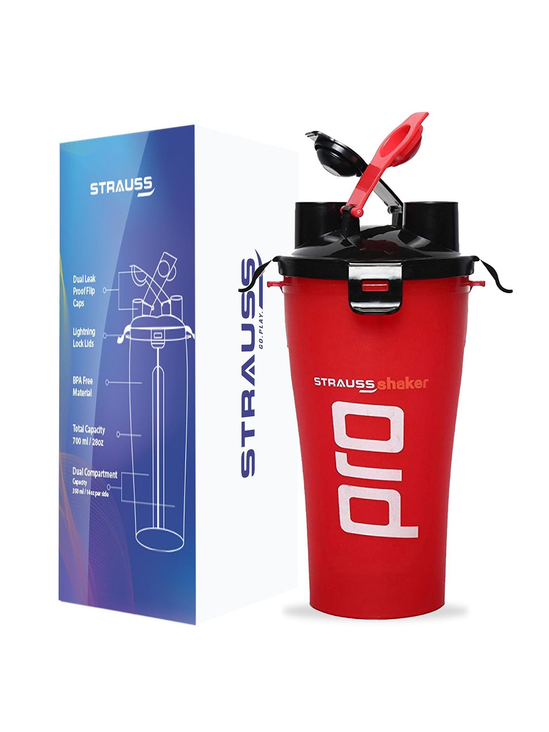 STRAUSS Dual Red Brand Logo Plastic BPA Free Shaker - 500ml