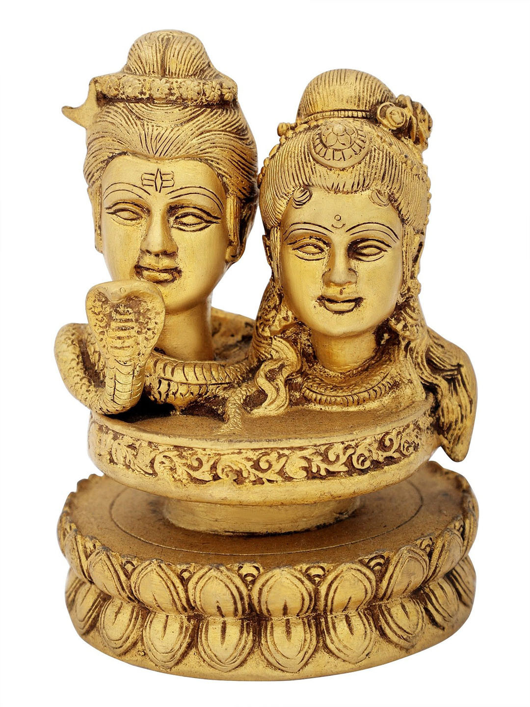 Exotic India Shiva Parvati Linga Gold Brass Metallic Prayer Room Hand Made Small Showpiece - 6.5 Inches