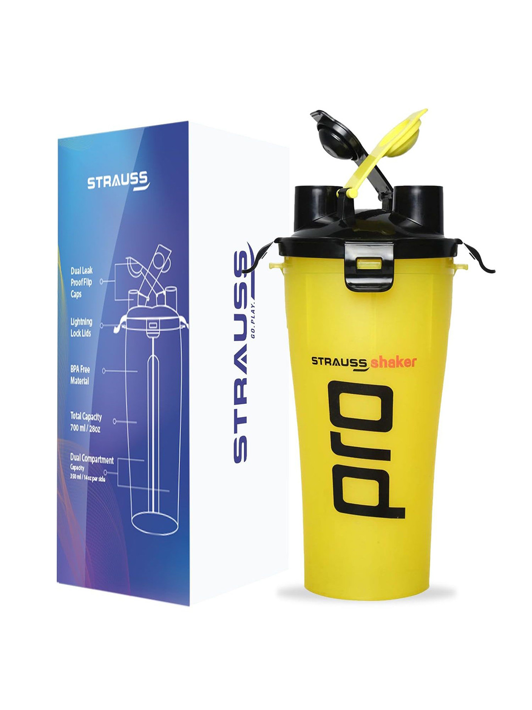 STRAUSS Dual Yellow Brand Logo Plastic Spill Proof Shaker - 500ml