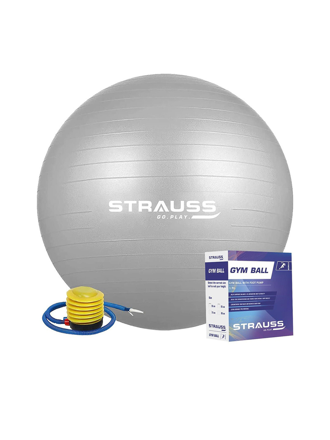STRAUSS Anti-Burst Rubber Gym Ball With Foot Pump
