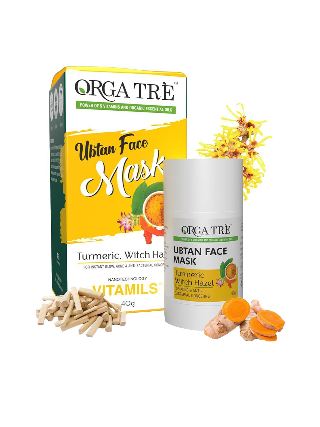 Orgatre Turmeric With Hazel Anti-Acne & Anti-Bacterial Ubtan Face Mask- 40g