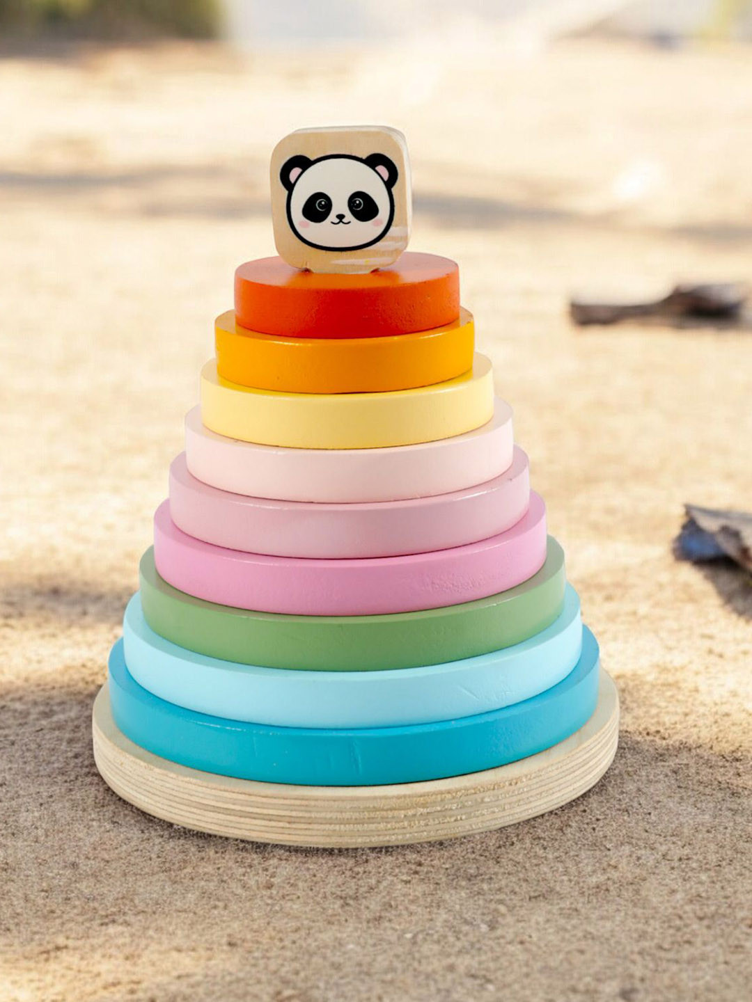 LITTLE GINNIE Kids 10-Pcs Wooden Ring Stacker Set