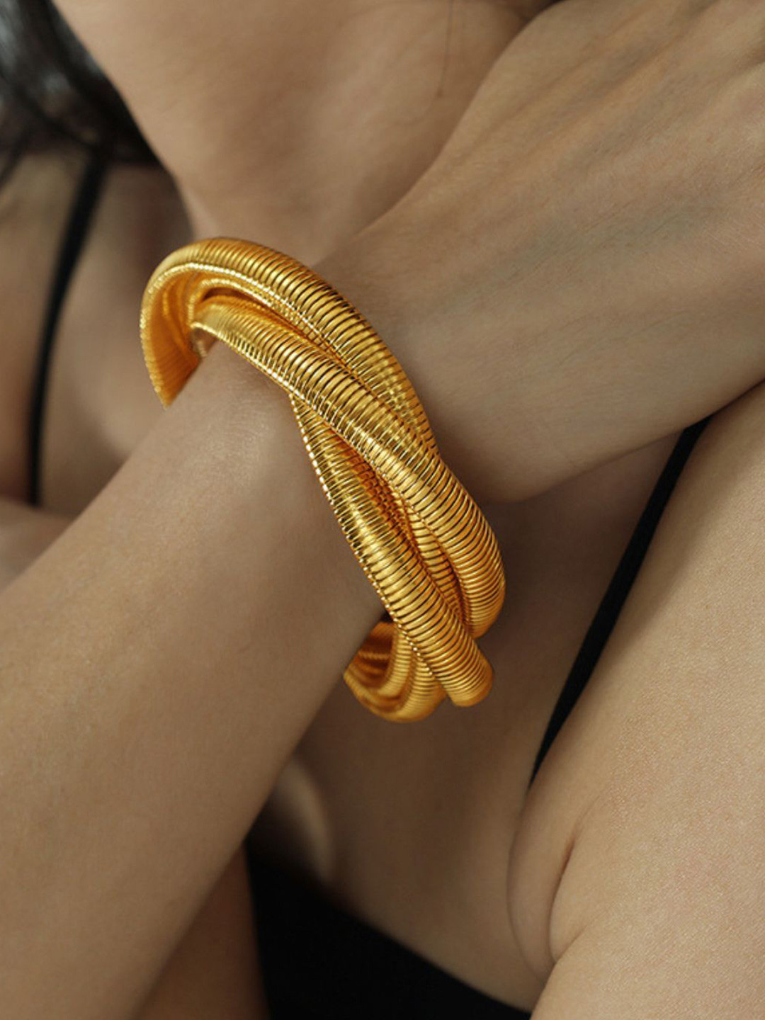 DressBerry 18K Gold-Plated Waterproof Triple Layer Snake Wraparound Bracelet